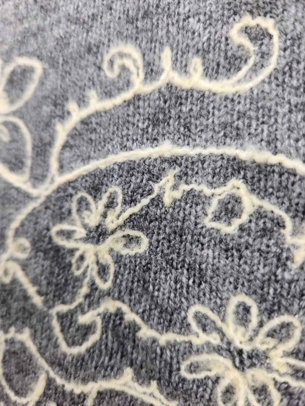 Haute Hippie Style Gray Sugar Skull Embroidered Cropped Sweater Size M Boho - Picture 3 of 14